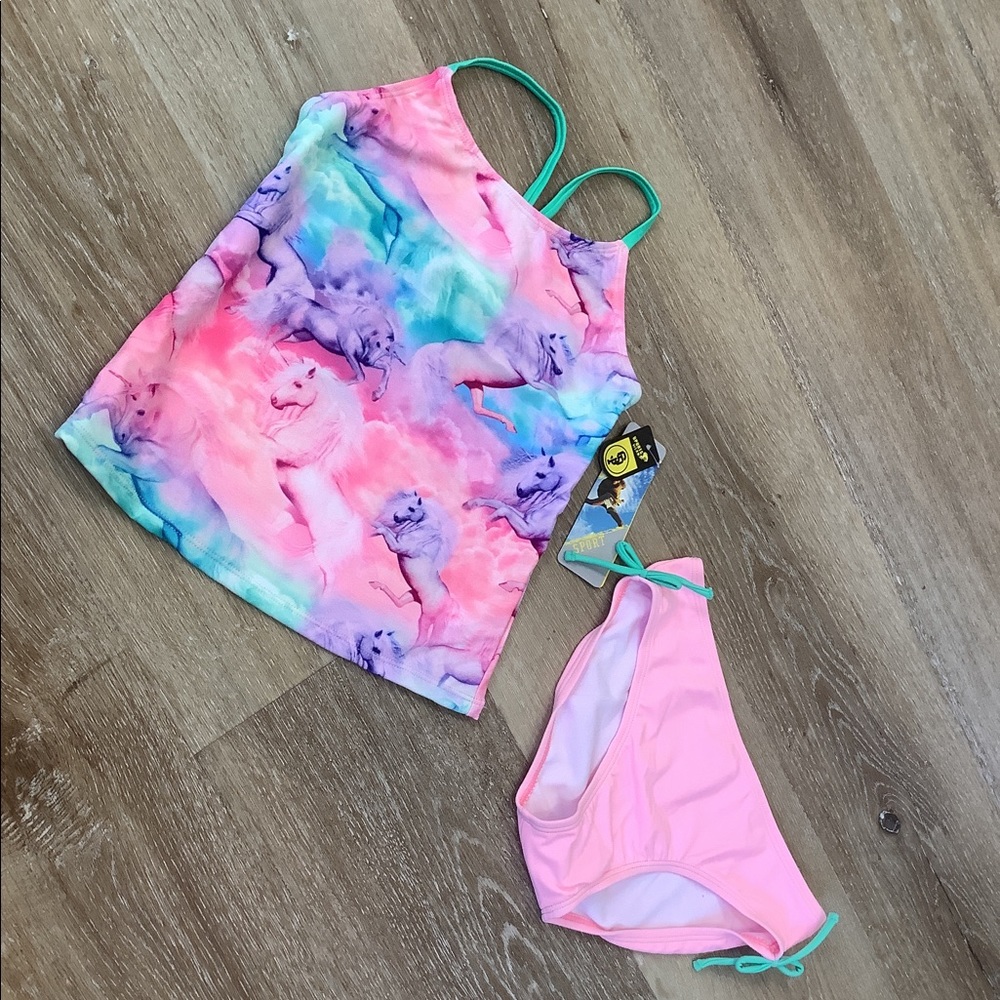 Sports Wear - Unicorn Pattern Tankini Swimsuit - Multicolor - Girls Size Large